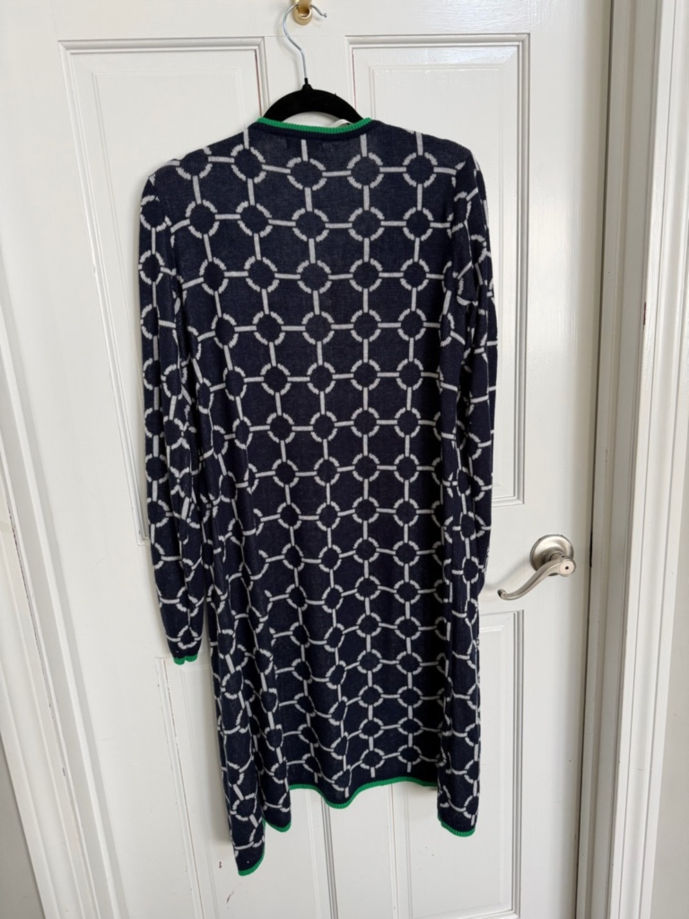 Charming Charlie Navy Chain-Link Lightweight Long Cardigan Sweater Size M Green - Picture 3 of 4